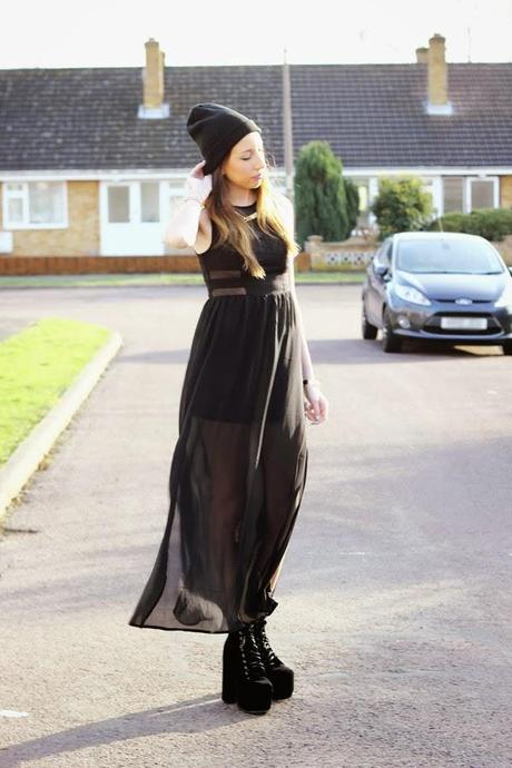 how to style a black chiffon maxi dress