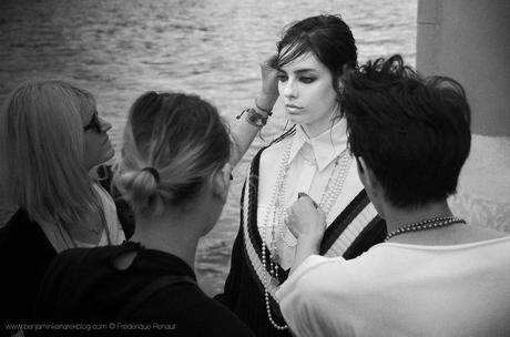 Benjamin Kanarek Captures Kayley Chabot and Linda Kanyo in Chanel Resort 2014 for Fashion Magazine Linda Kanyo & Crew backstage © Frédérique Renaut