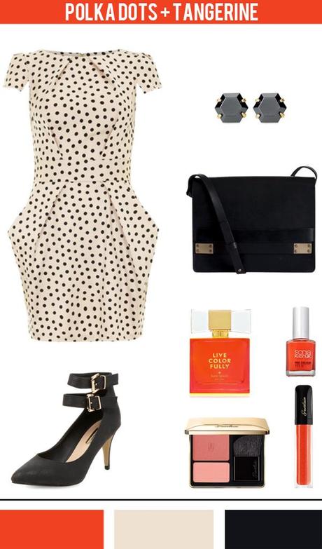 Formal Winter Attire Polka Dot Dress with pops of tangerine...