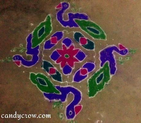 peacock  Rangoli Designs For Pongal, Diwali and Karthikai Deepam
