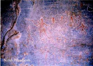 Rock paintings dating back thousands of years ago have been found on the hill in Ranchi city, India.