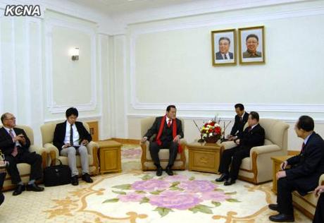 A delegation from Japan led by Antonio Inoki meets with KWP Secretary and Director Kim Yong Il on 15 January 2013.  Kim Yong Il also serves as an advisor to the DPRK-Japan Friendship Association (Photo: KCNA).