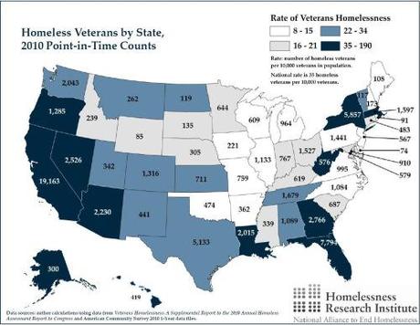 60,000 U.S. military veterans are homeless homeless vets by states