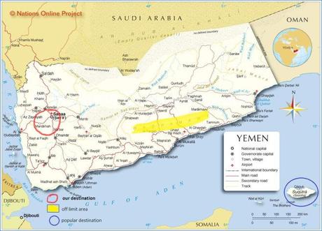 Yemen map and our destination