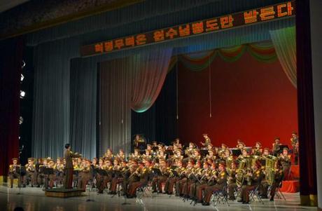 The KPA Military Band performs for Kim Jong Un and senior party and KPA officials (Photo: Rodong Sinmun).
