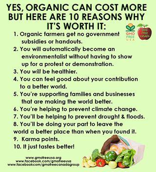 Yes, Organic can cost more but here are 10 reasons why it's worth it. And we could give you 10 more. You can either pay for the groceries, or you can pay the medical bills. Support sustainable agriculture!  READ: http://www.huffingtonpost.com/maria-rodale/organic-kale_b_4125015.html  #organic #sustainable #eathealthy #rodale #gmofreeusa