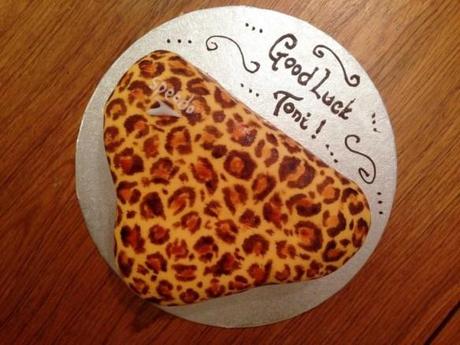 good luck toni personalised leopard print speedos cake hand painted hidden design
