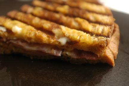 The panini is crispy on the outside and chewy and creamy with the melted cheese in the middle.
