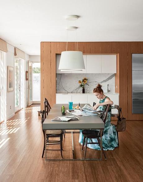 Old and New: Antiques in the Modern World Fishers Island prefab interior dining room
