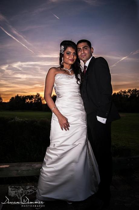 Dusk at Woolston Manor with Bride and Groom