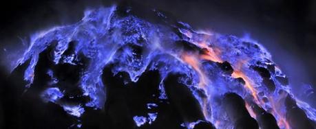 Spectacular blue lava flows of Indonesian volcano