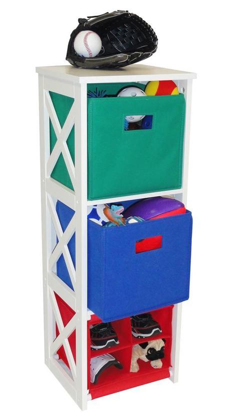 X-Frame Kids Storage w 2-Primary Colored Bins & 4-Slot Cubby