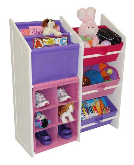 Kids Super Storage w 3 Pastel Bins, Book Holder & 6 Slot Cubby
