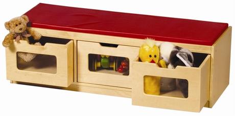 Classroom Storage Bench w Cushion and 3 Easy-View Drawers