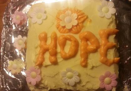 A crown, a cake and 2 clips Hope's cake