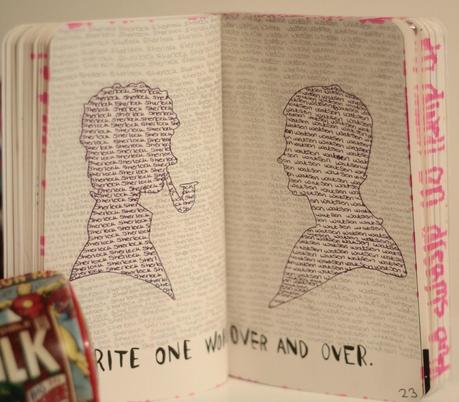 write one word over and over again, wreck it journal with sherlock and watson