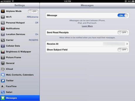 iMessages settings on your iPad.