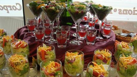 Elaborate salad arrangement on wedding buffet