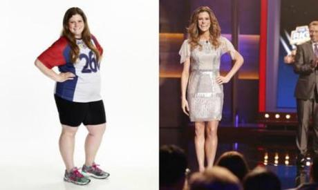 Rachel Frederickson at the start of “The Biggest Loser” (L) and on the finale (R). (NBC/Paul Drinkwater/AP; NBC/Trae Patton/AP)