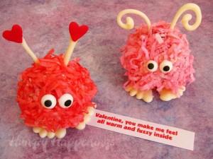 Valentine’s Day Snack Ideas Valentine's Day Cake Balls, pops, warm fuzzy, warm fuzzies, cute, kids, party favors, dessert