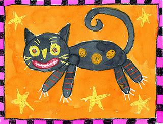 Folk Art Halloween Cat Painting