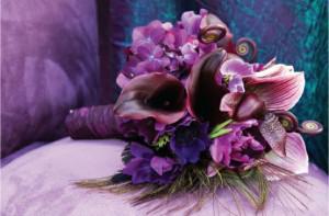 Purple Wedding Bouquet With Feathers