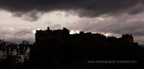 Landscape photo - Edinburgh castle silhouetted against a moody sky