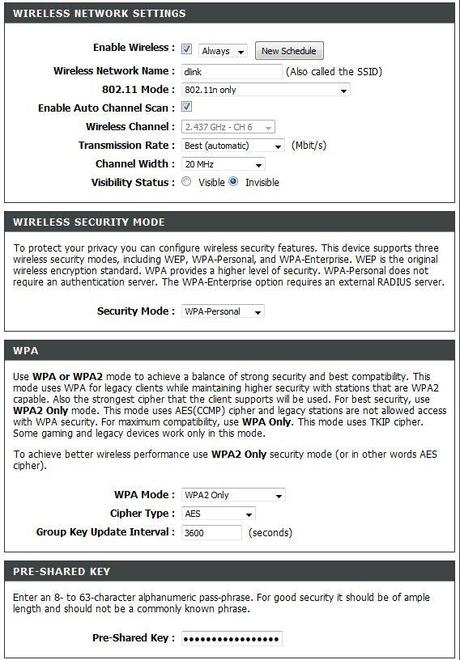 Dlink Wireless Security Settings