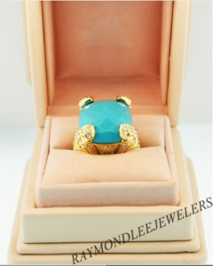 judithripka Judith Ripka Couture 18K Yellow Gold and Diamond Turquoise Fontaine Ring