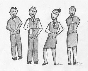 drawing : waiter and waitress dressing
