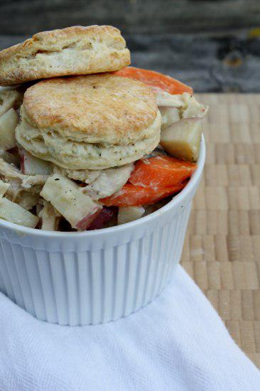 Food: Chicken and Mushroom Pot Pies with Thyme Cream Cheese Biscuits.