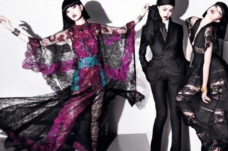 Xiao Wen Ju, Tian Yi & Cici Xiang by Mario Testino for Vogue China March 2014