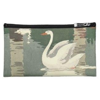 Vintage White Swans Makeup Bag