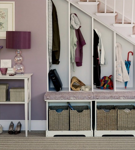 Create the Perfect Mudroom Under stairs storage.