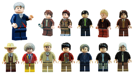 All 12 Doctors, from William Hartnell to Peter Capaldi, and the War Doctor, as minifigs! 