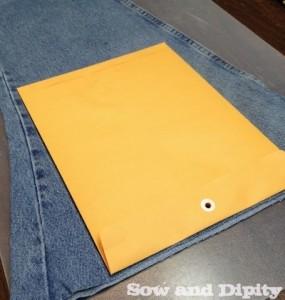 DIY Plant Pockets with Recycled Denim Using a manila envelope as a pattern piece