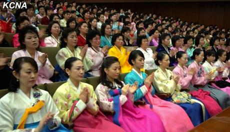 Participants at a central report meeting marking International Women's Day, held in Pyongyang on 8 March 2014 (Photo: KCNA)