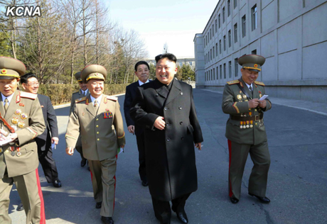 Kim Jong Un tours the campus of Kim Il-so'ng University of Politics in east Pyongyang on 9 March 2014 (Photo: KCNA).