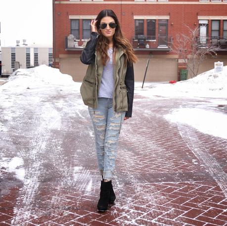 Distressed Denim + Army Jacket