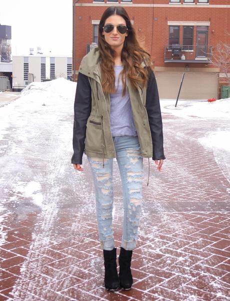 Distressed Denim + Army Jacket