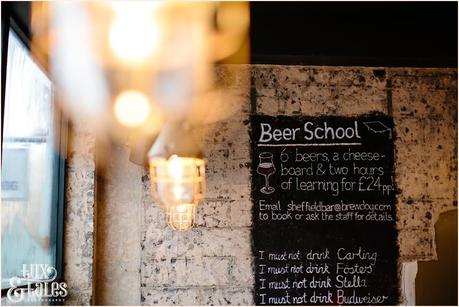 Brew dog sheffield interior photograph of lights and chalk board