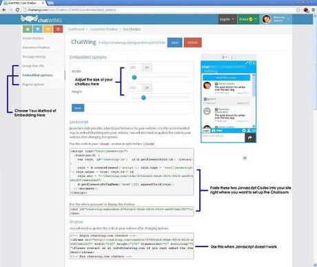 Using a Chatwing Chatroom on Your Site EmbeddedOptions