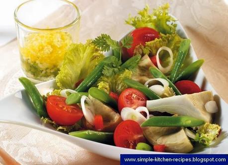 Fresh salad with vegetables and vinaigrette boiled eggs