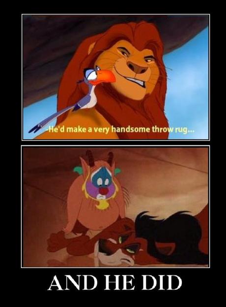 In Hercules, the animated Disney film, the lion pelt rug bears a striking resemblance to Scar, from The Lion King. This is an allusion.