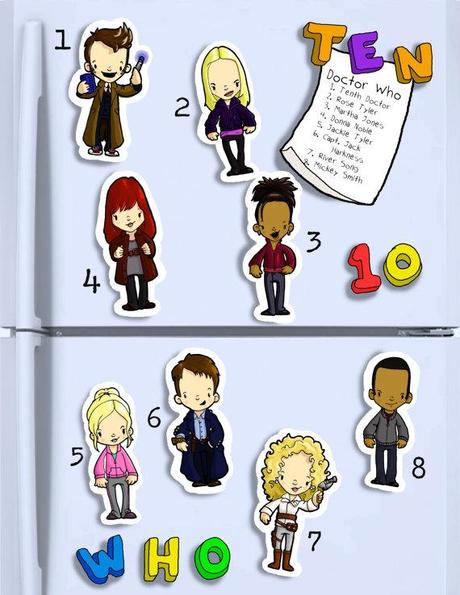 DOCTOR WHO Cute hand cut magnets. Tenth doctor and friends. 10 rose martha donna captain jack jackie mickey