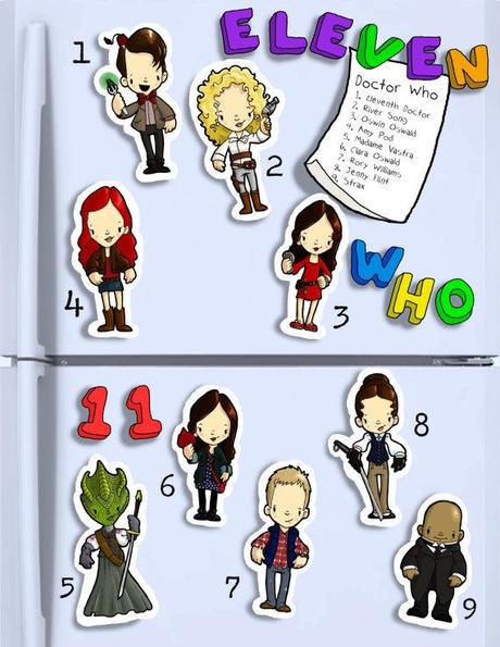 DOCTOR WHO Cute hand cut magnets. Eleventh doctor and friends. 11 eleven river song amy rory oswin clara jenny vastra strax
