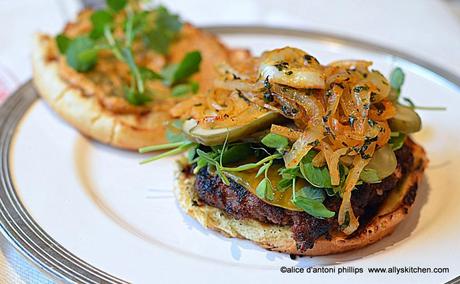 ~ottoman empire burger with roasted red pepper sauce & grilled onions~