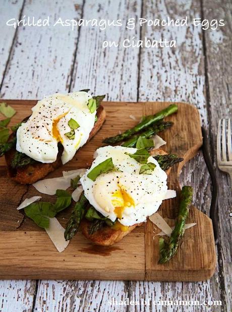 Poached eggs and grilled asparagus