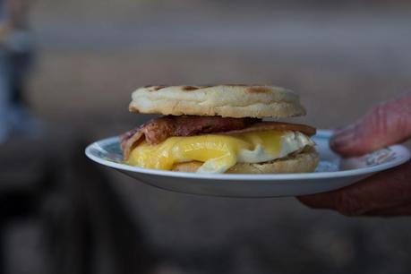 cheese bacon egg in a muffin