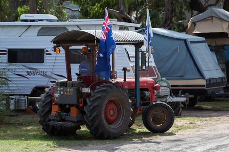 tractor with colorbond roof and australian flag